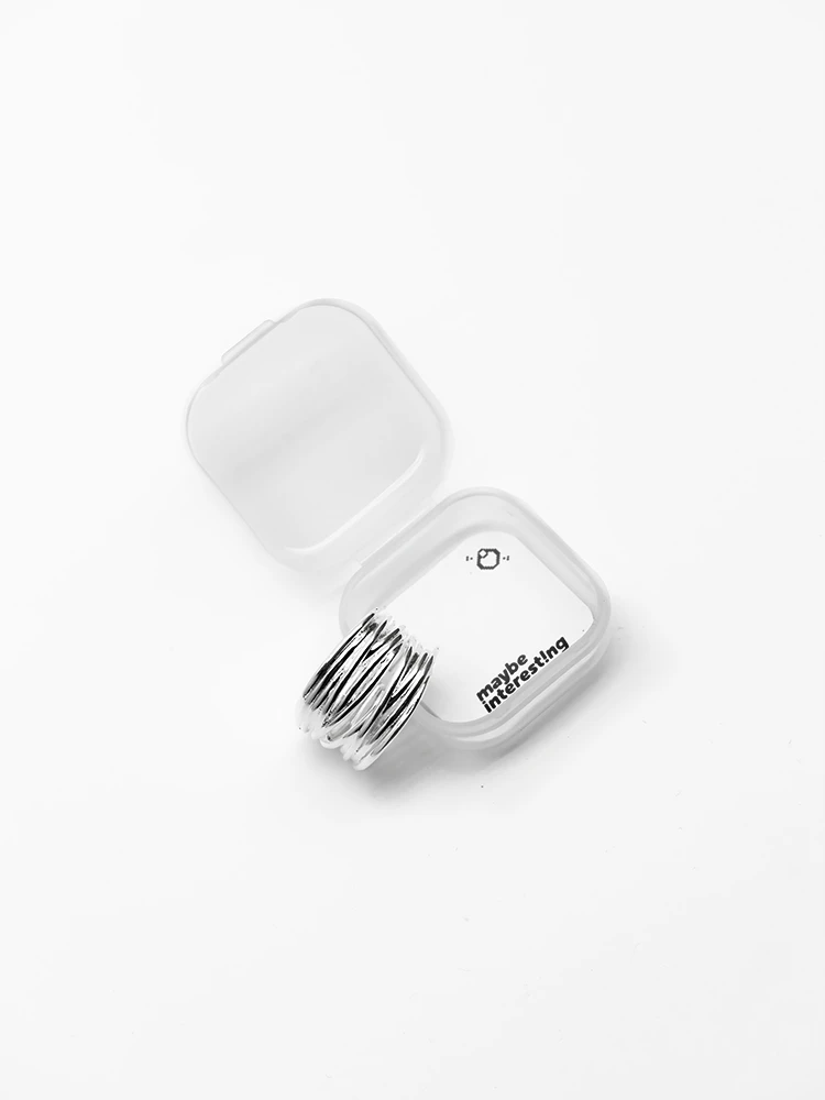 Geometric sterling silver ring in minimalist jewelry case with 8bit graphic card for women