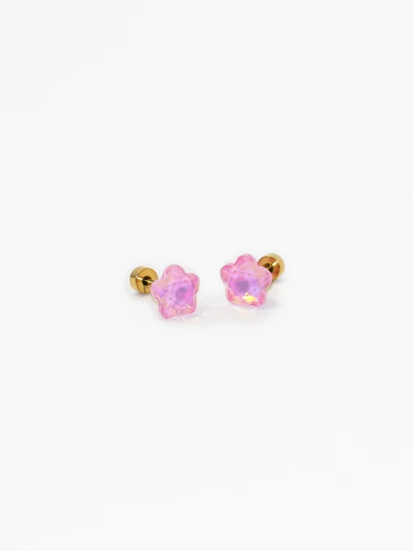 Yellow star crystal stud earrings with gold post