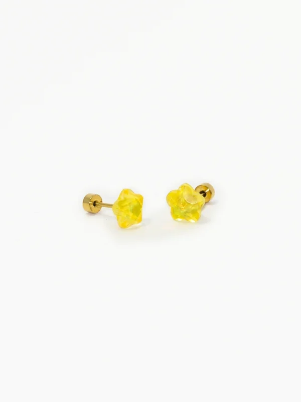 Yellow star crystal stud earrings with gold post