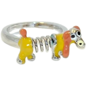 yellow resin slinky dog ring with glossy enamel finish on alloy band