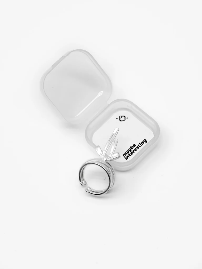 Matte sterling silver bowtie ring in minimalist jewelry case with 8bit graphic card for women