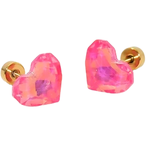 Hot pink heart-shaped crystal-look resin stud earrings with gold post