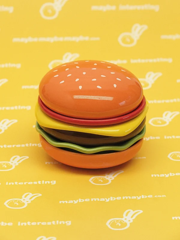 Stacked ceramic burger plate set