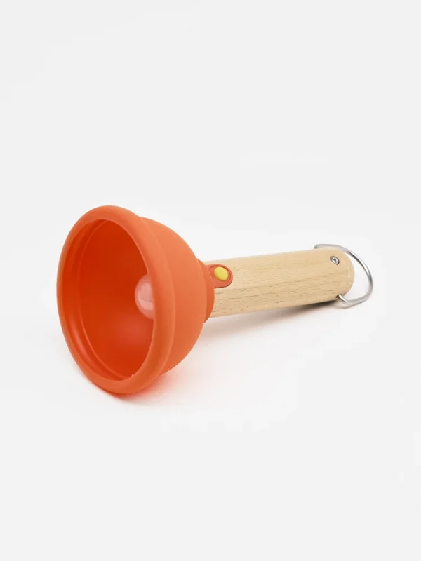 USB-C rechargeable flashlight with wooden handle and rubber collar