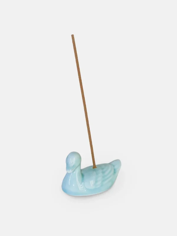 Aqua artisan ceramic duck incense holder sculpture