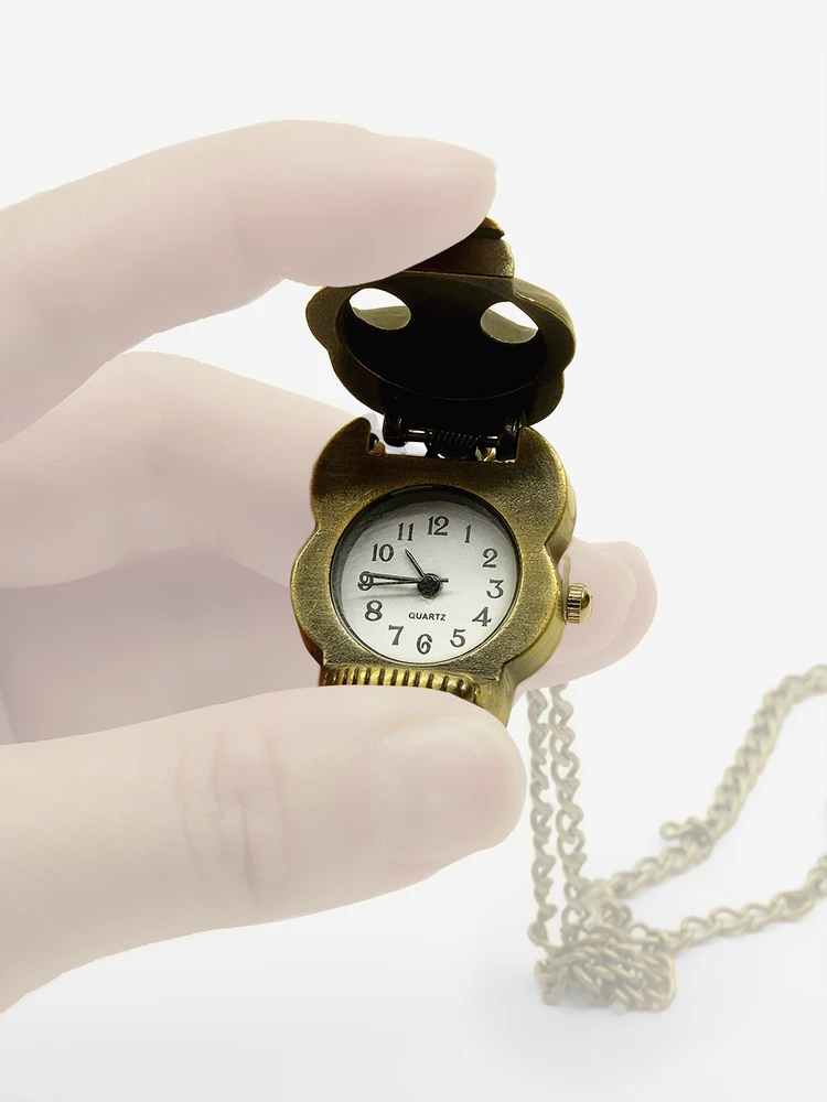 Gothic skull necklace with open watch face