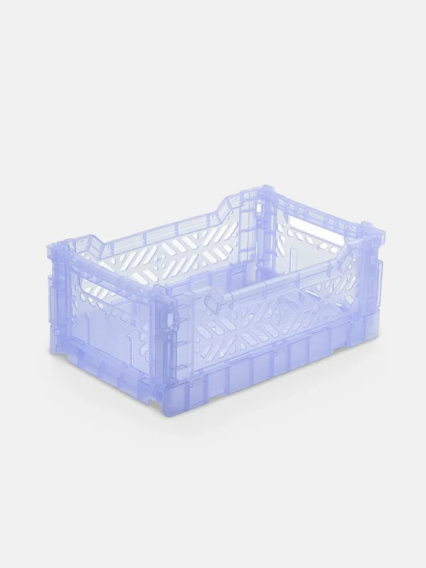 Purple translucent foldable crate organizer open