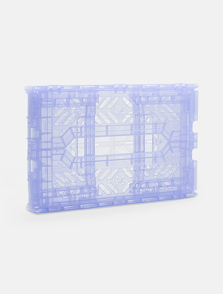 Purple translucent crate folded flat for storage