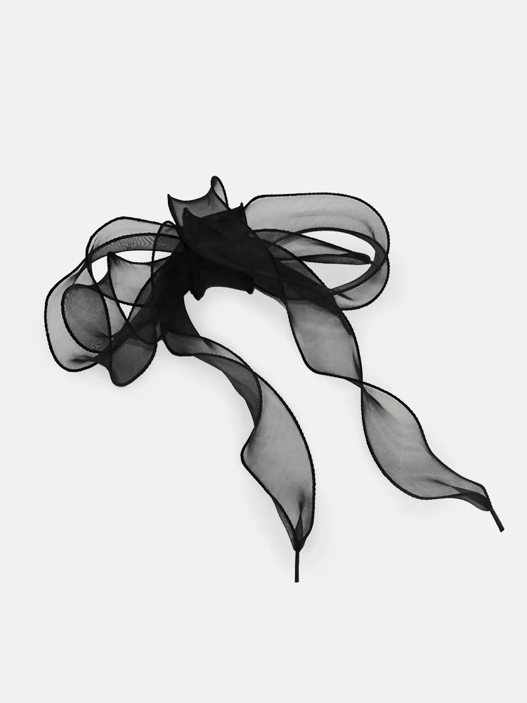 Black glitter organza wide shoelaces product shot