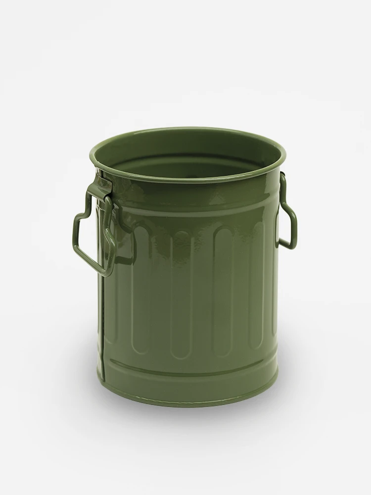 Olive green mini trash can pen holder