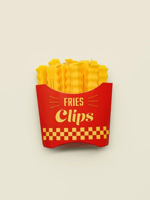 French fry shaped food clips in red packet