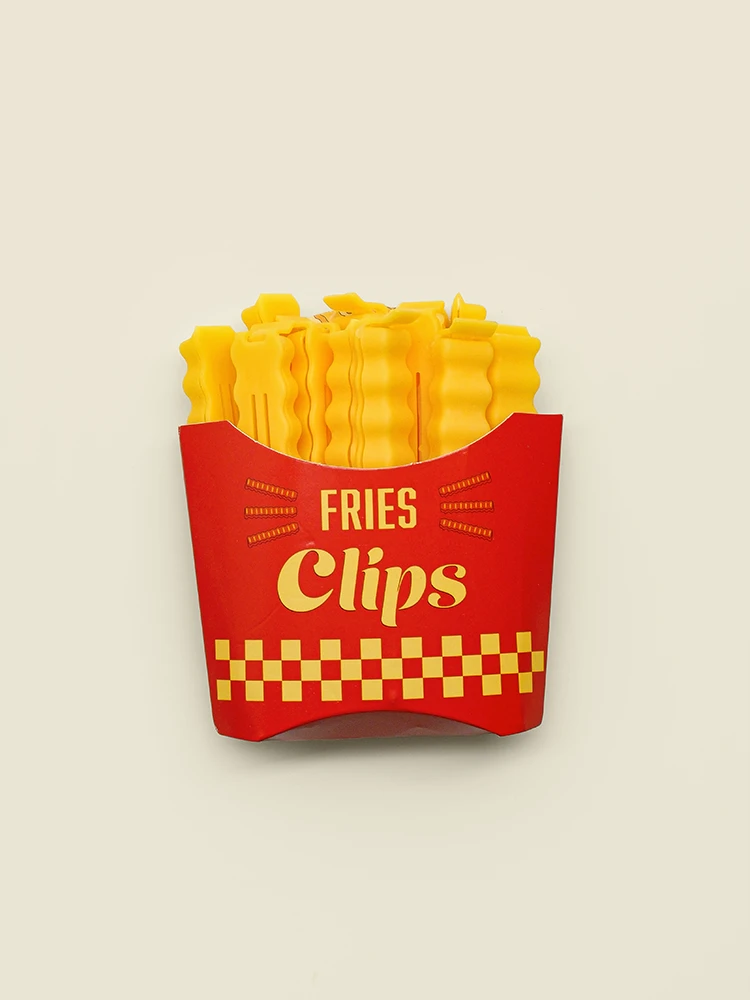 French fry shaped food clips in red packet